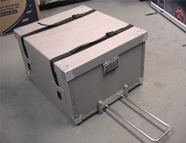 Buckles and Straps Trade Show Cases – Example C Buckles and straps case with tilt wheels and pull out handle