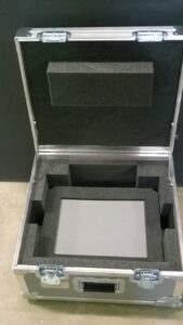 Projector case with Tilt Wheels and Extension Handle, – Example A Projector case inside with tilt wheels and pull out handle